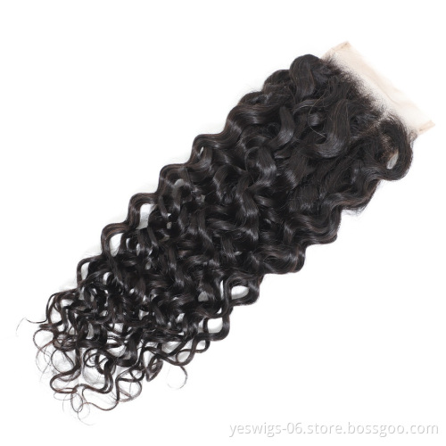 Water Wave 4x4 Lace Closure Brazilian Human Hair Extensions Virgin Cuticle Aligned Hair